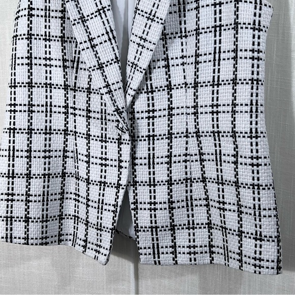 Nanette Lepore Black & White Woven Tweed Plaid One Button Blazer Vest Size M - Picture 6 of 14